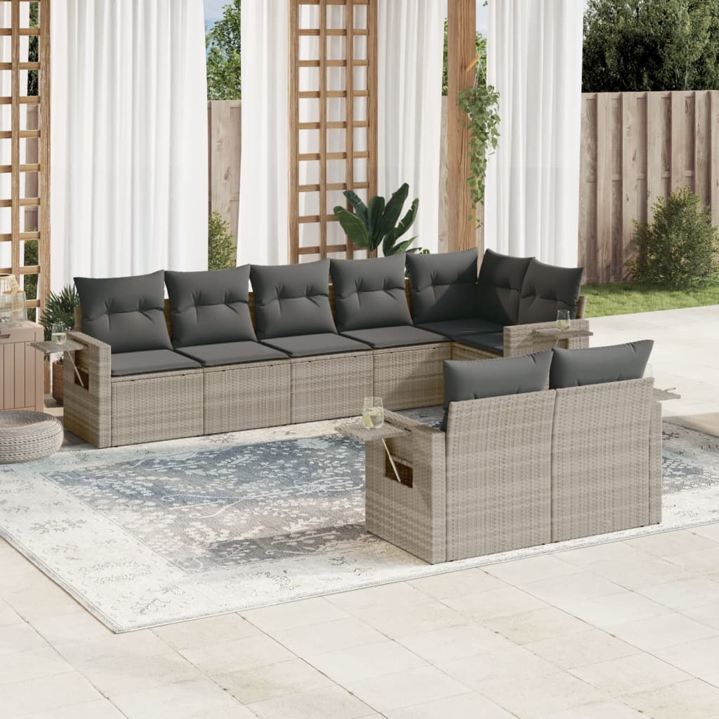 vidaXL 8-tlg. Garten-Sofagarnitur mit Kissen Hellgrau Poly Rattan