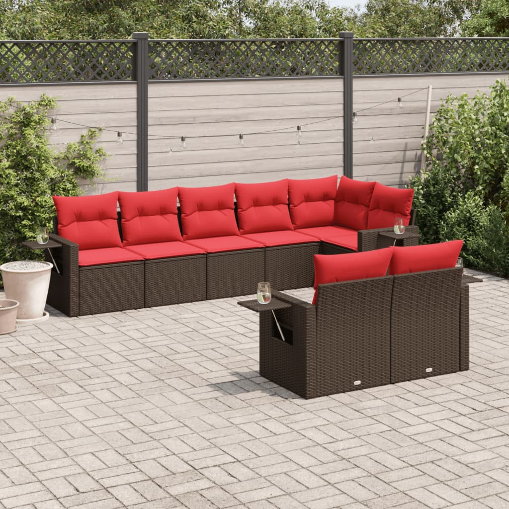 vidaXL 8-teiliges Gartensofa-Set mit Kissen, braun, Polyrattan