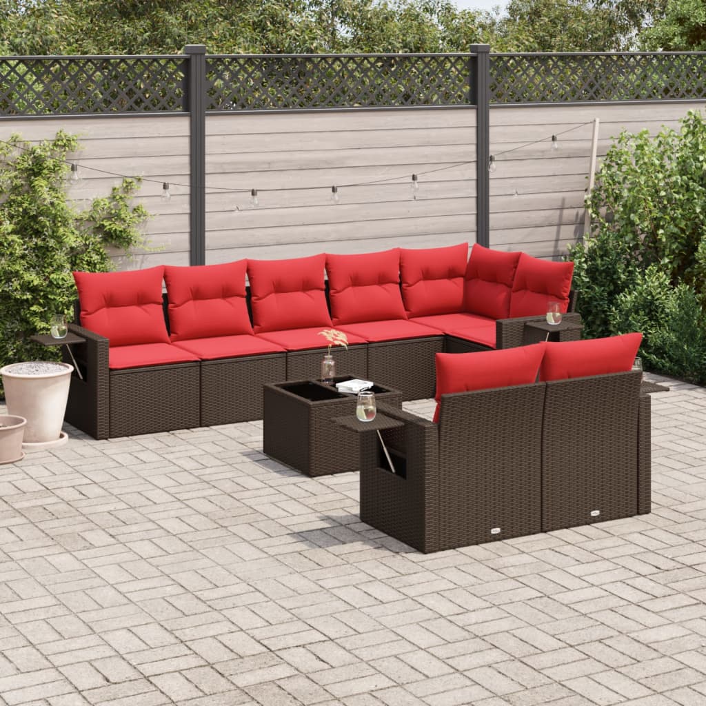 vidaXL 9-teiliges Gartensofa-Set mit Kissen, braun, Polyrattan
