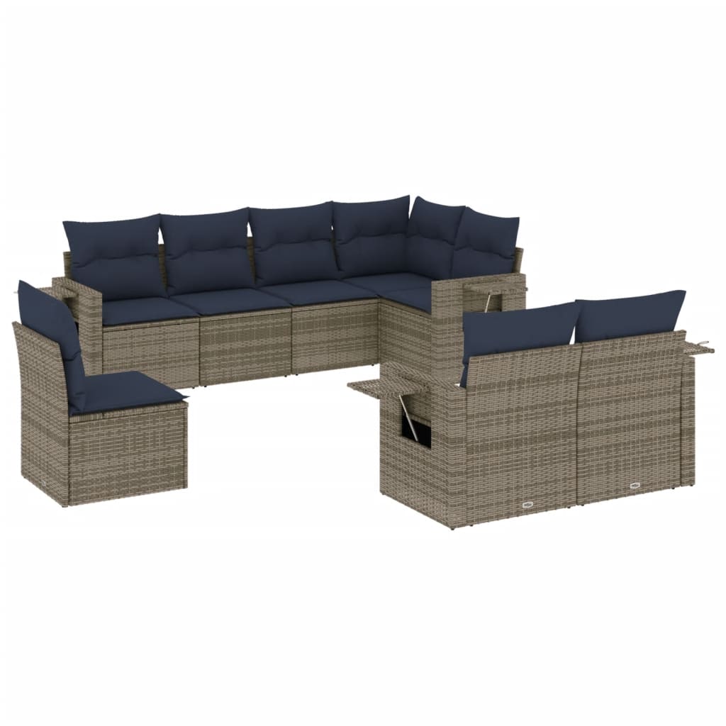 Thumbnail - vidaXL 8-teiliges Gartensofa-Set mit Kissen, grau, Polyrattan