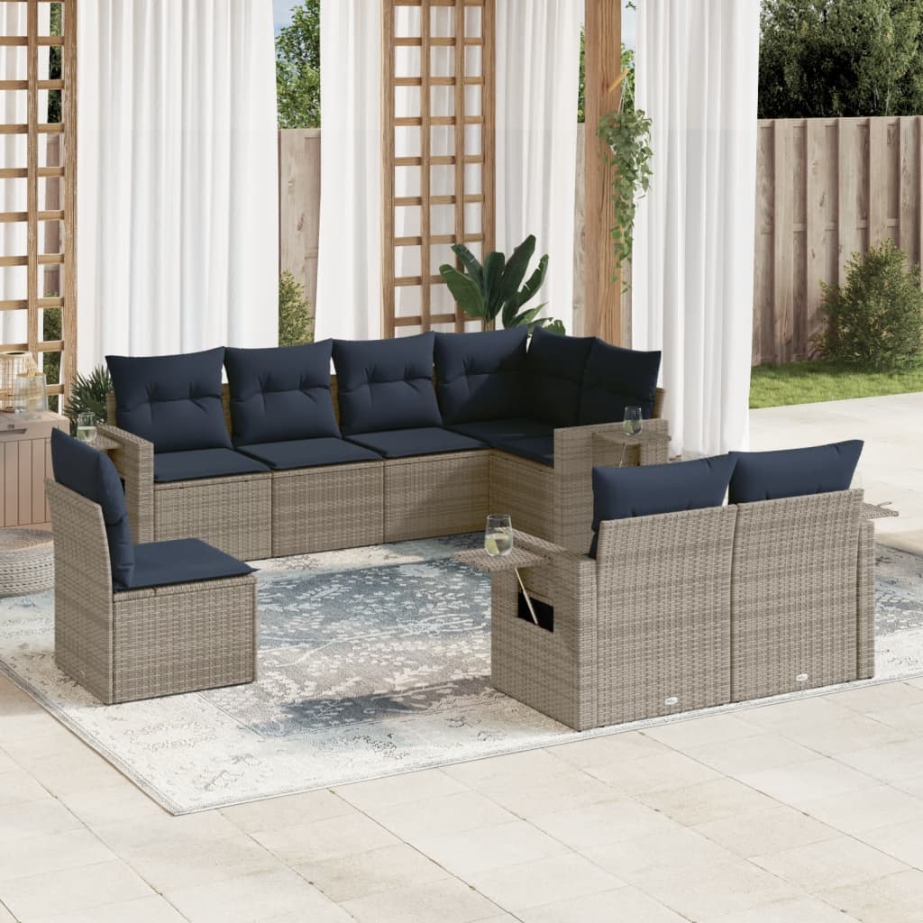 vidaXL 8-teiliges Gartensofa-Set mit Kissen, grau, Polyrattan