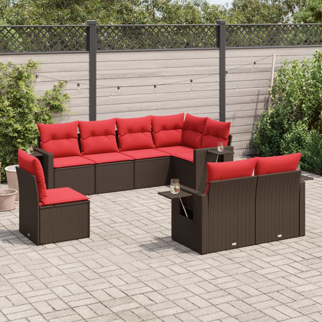 vidaXL 8-teiliges Gartensofa-Set mit Kissen, braun, Polyrattan