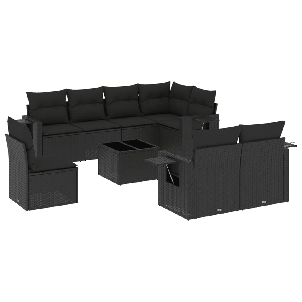 Thumbnail - vidaXL 9-tlg. Garten-Sofagarnitur mit Kissen Schwarz Poly Rattan