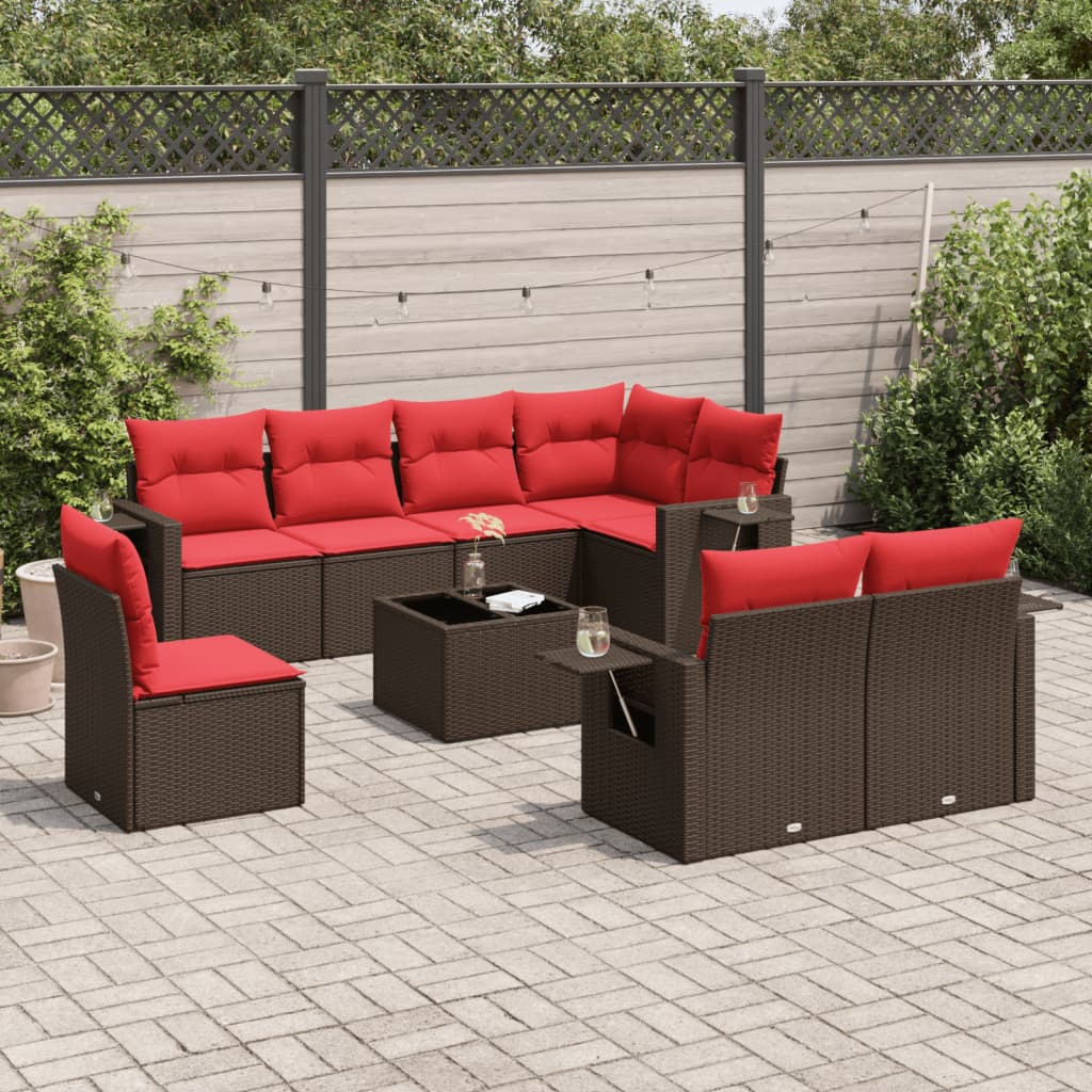 vidaXL 9-teiliges Gartensofa-Set mit Kissen, braun, Polyrattan