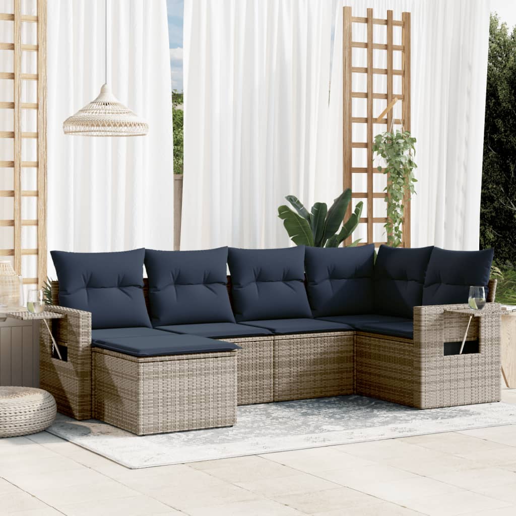 vidaXL 6-teiliges Gartensofa-Set mit Kissen, grau, Polyrattan