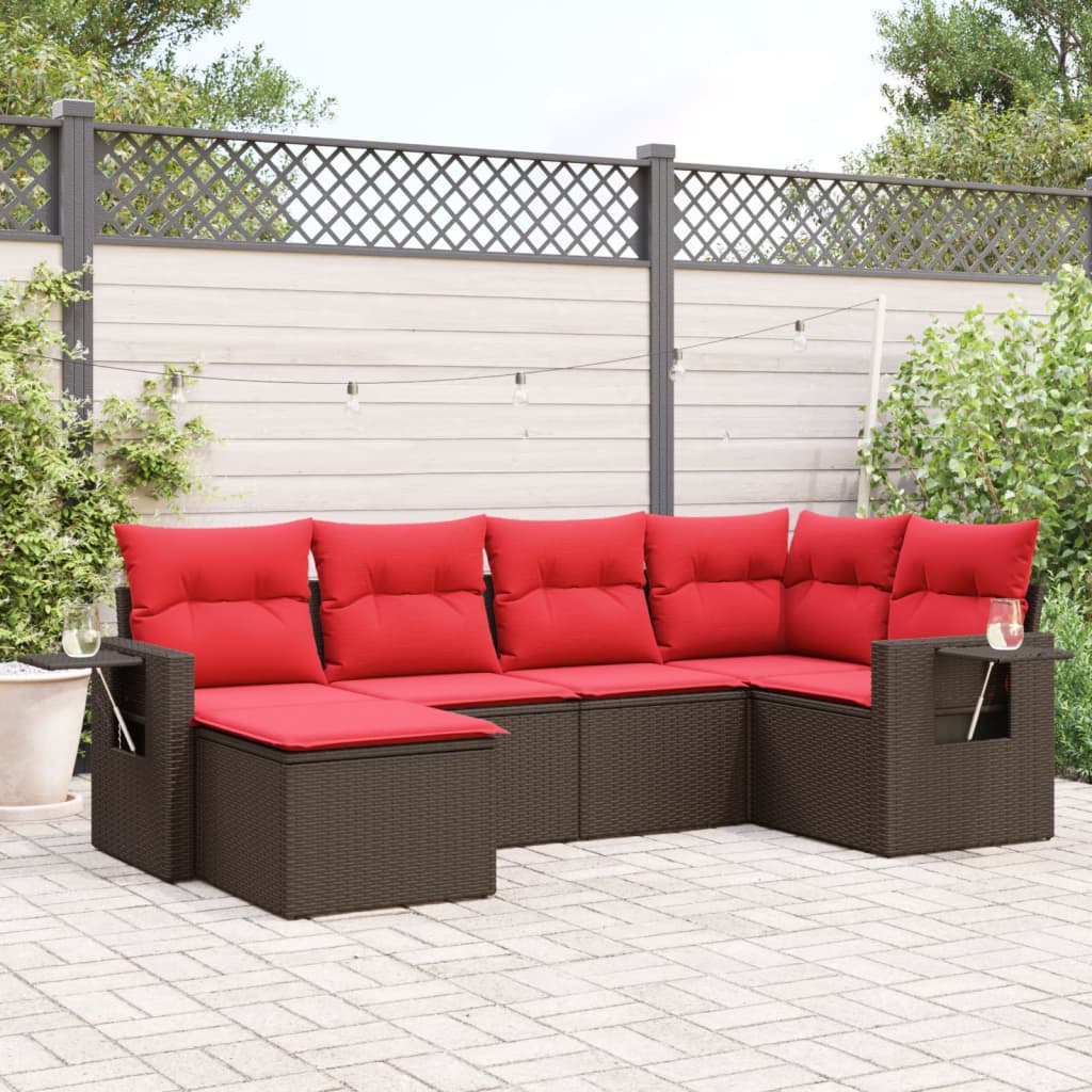 vidaXL 6-teiliges Gartensofa-Set mit Kissen, braun, Polyrattan