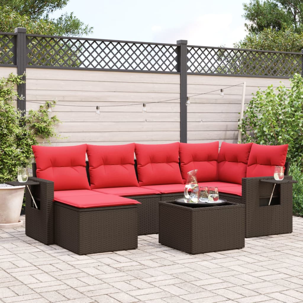 vidaXL 7-teiliges Gartensofa-Set mit Kissen, braun, Polyrattan