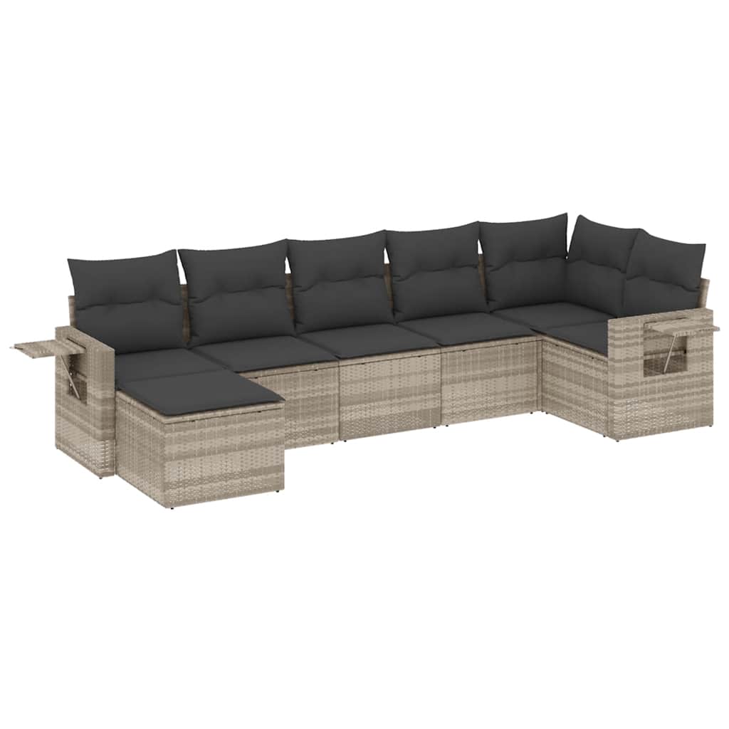 Thumbnail - vidaXL 7-tlg. Garten-Sofagarnitur mit Kissen Hellgrau Poly Rattan
