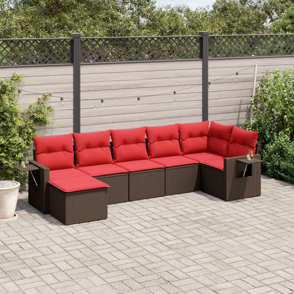 7-teiliges Gartensofa-Set mit Kissen, braun, Polyrattan