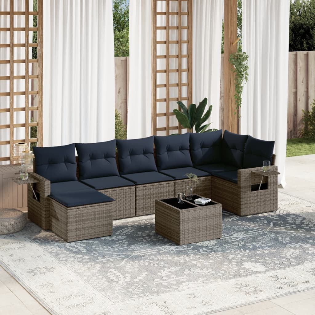 vidaXL 8-teiliges Gartensofa-Set mit Kissen, grau, Polyrattan