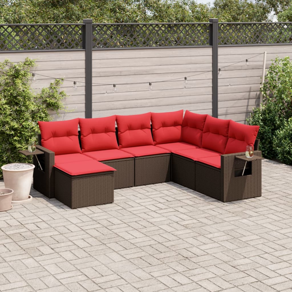 7-teiliges Gartensofa-Set mit Kissen, braun, Polyrattan