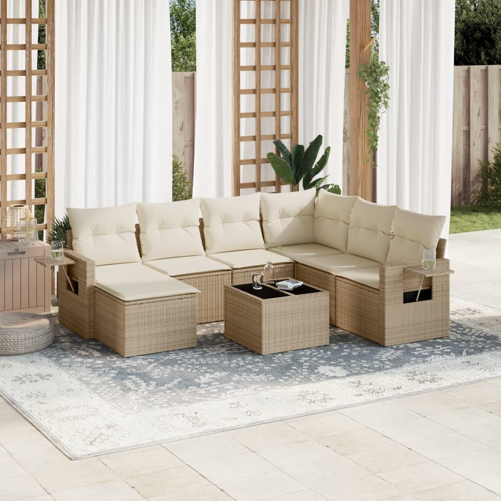 vidaXL 8-tlg. Garten-Sofagarnitur mit Kissen Beige Poly Rattan