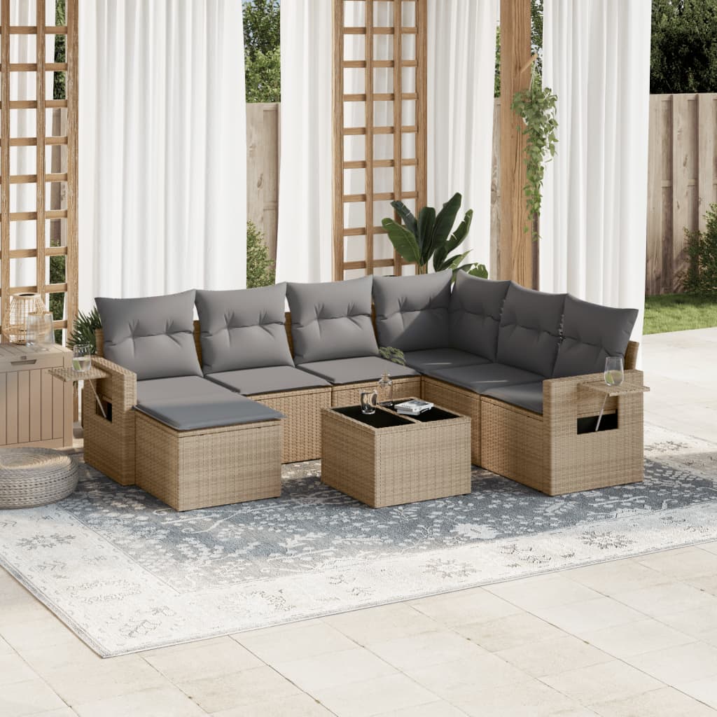 vidaXL 8-tlg. Garten-Sofagarnitur mit Kissen Beige Poly Rattan