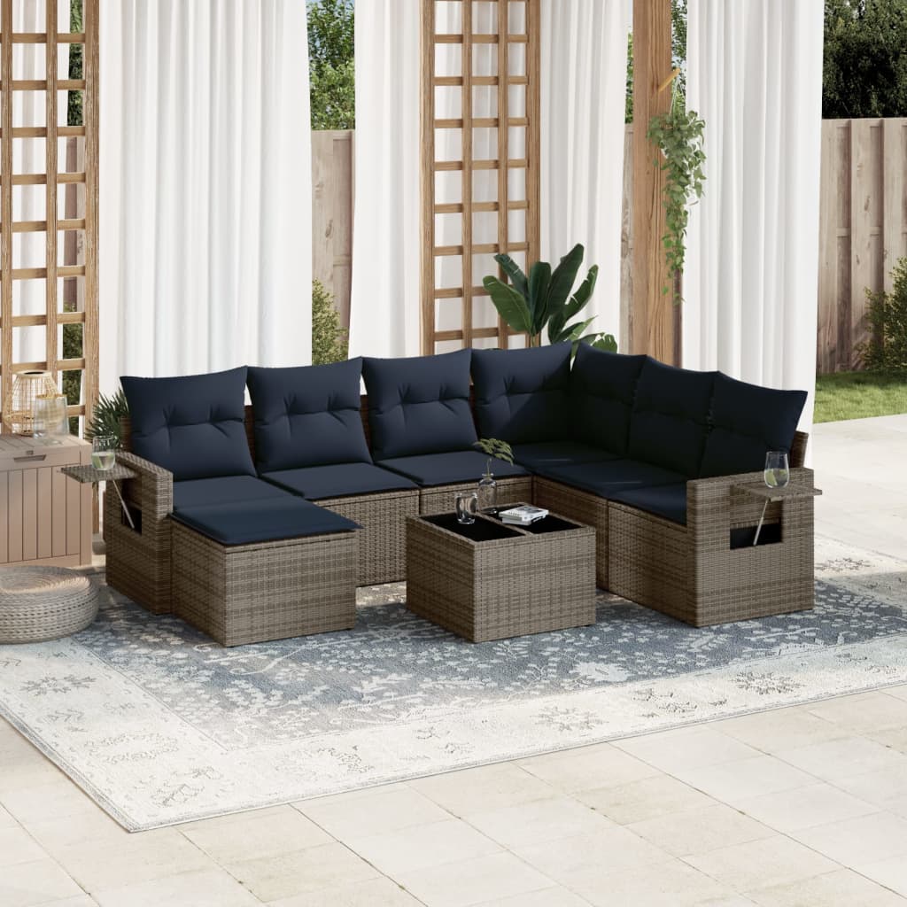8-teiliges Gartensofa-Set mit Kissen, grau, Polyrattan