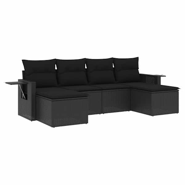 vidaXL 6-osaline aiadiivani komplekt patjadega, must, pol&uuml;rotang