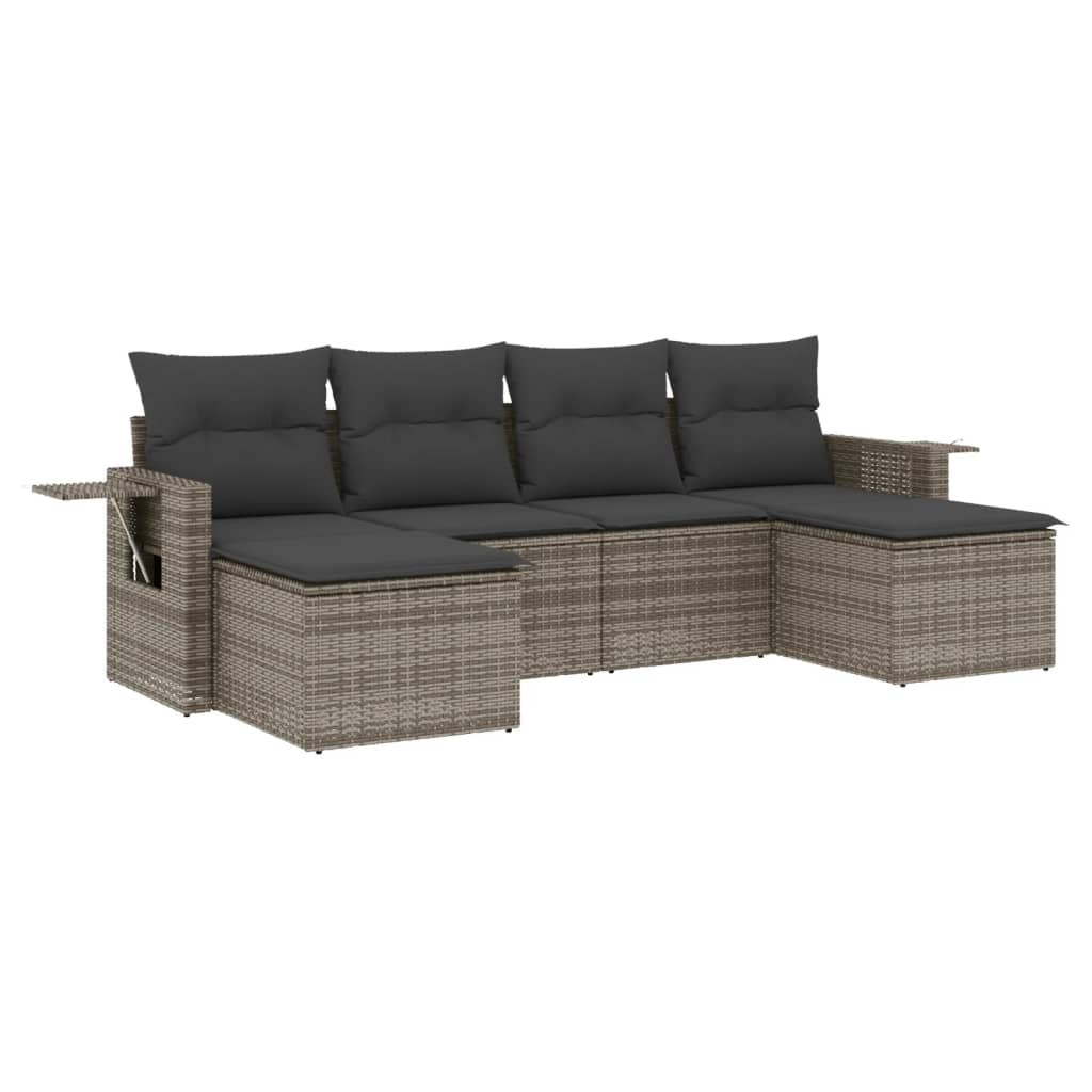 Thumbnail - vidaXL 6-tlg. Garten-Sofagarnitur mit Kissen Grau Poly Rattan