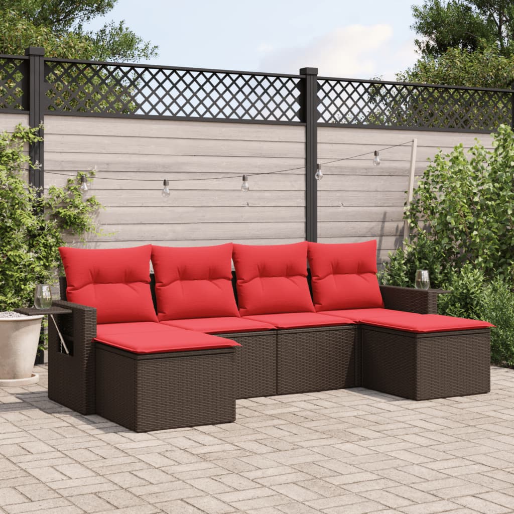 6-teiliges Gartensofa-Set mit Kissen, braun, Polyrattan
