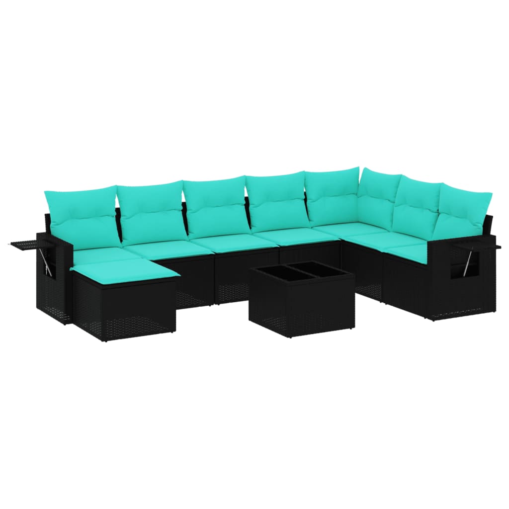 Thumbnail - vidaXL 9-teiliges Gartensofa-Set mit Kissen, schwarzes Polyrattan