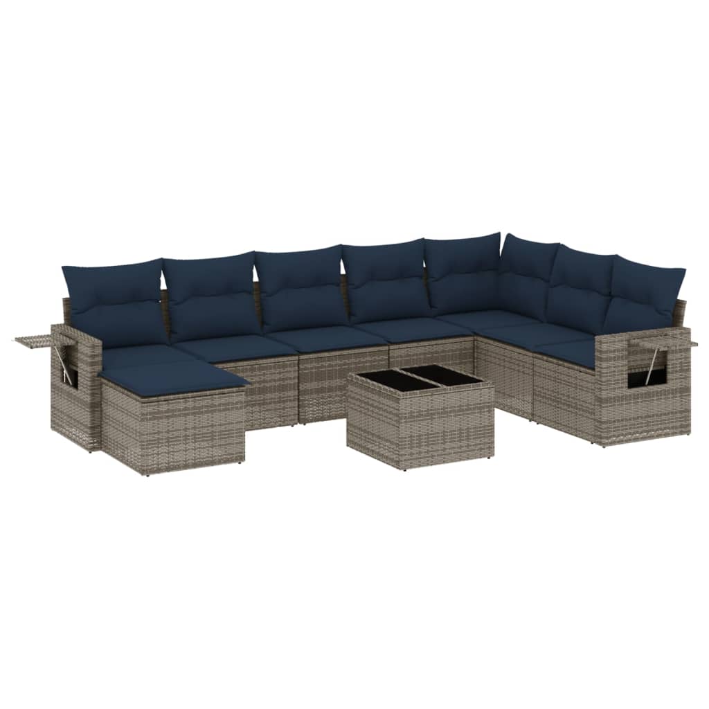 Thumbnail - vidaXL 9-teiliges Gartensofa-Set mit Kissen, grau, Polyrattan