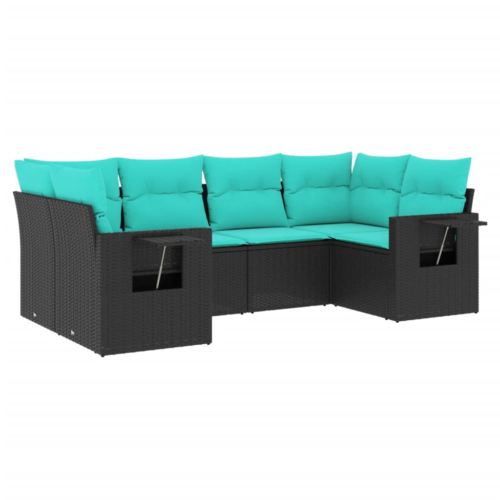 Vidaxl 6 Piece Patio Sofa Set With Cushions Black Poly Rattan