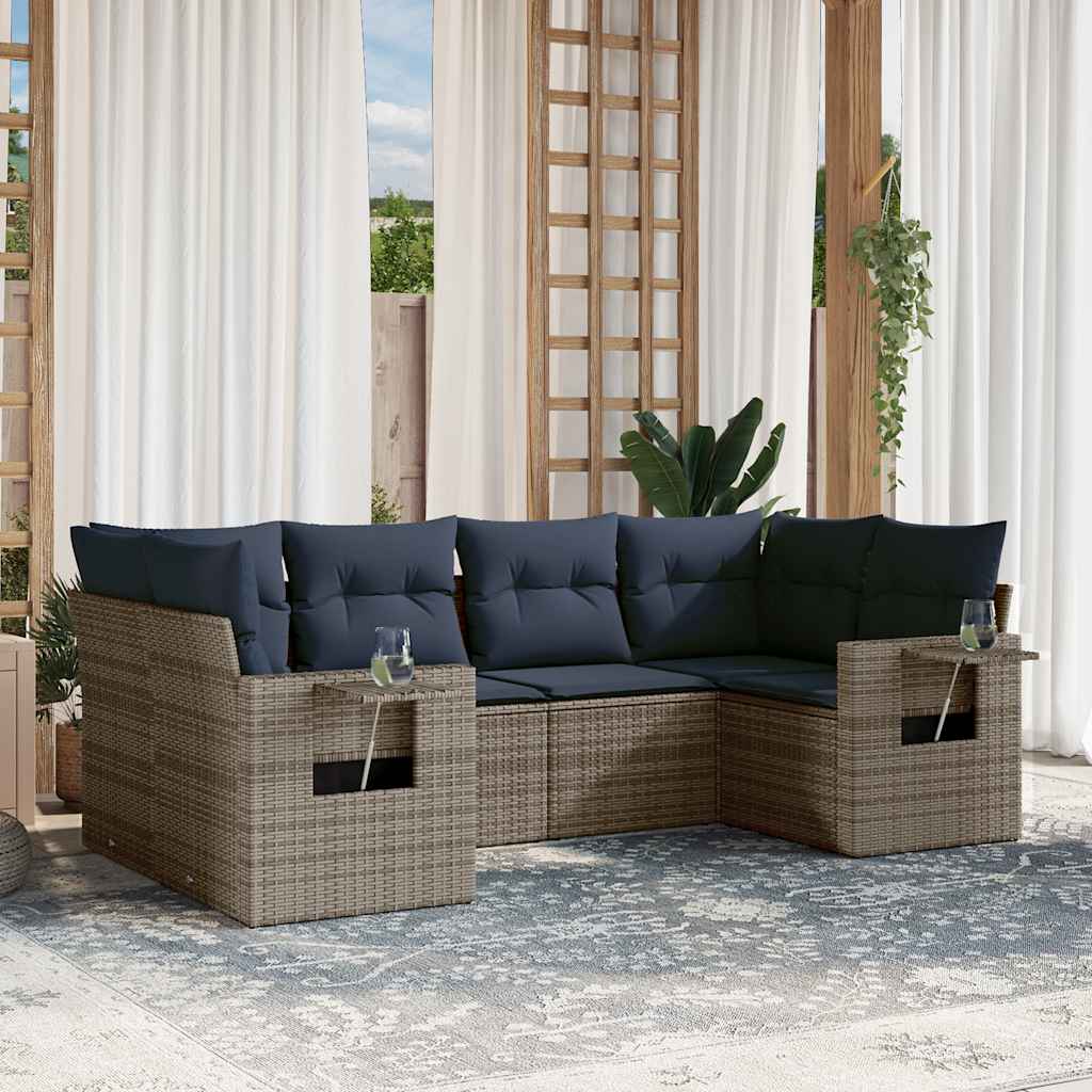 vidaXL 6-teiliges Gartensofa-Set mit Kissen, grau, Polyrattan