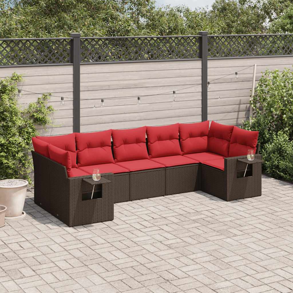 vidaXL 7-teiliges Gartensofa-Set mit Kissen, braun, Polyrattan