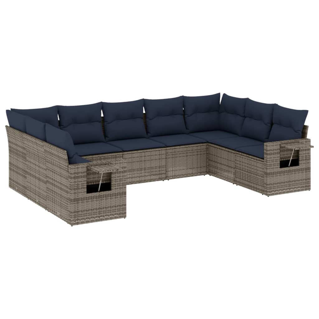 Thumbnail - vidaXL 9-teiliges Gartensofa-Set mit Kissen, grau, Polyrattan