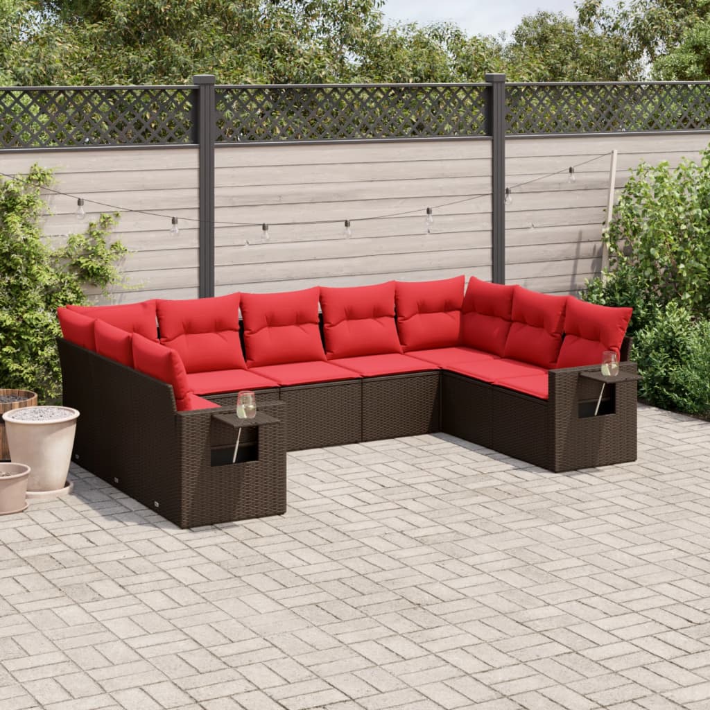 vidaXL 9-teiliges Gartensofa-Set mit Kissen, braun, Polyrattan