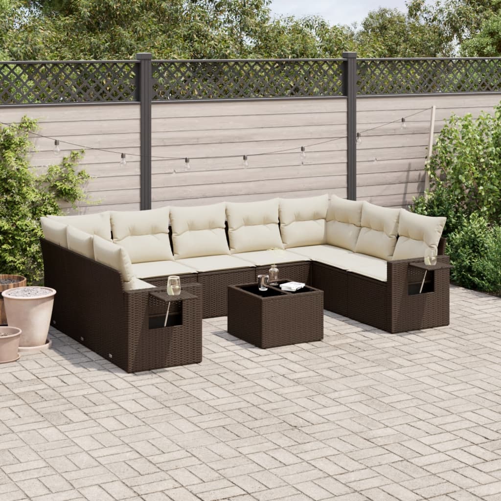 vidaXL 10-tlg. Garten-Sofagarnitur mit Kissen Braun Poly Rattan