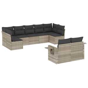 vidaXL 9-osaline aiadiivani komplekt patjadega, helehall, pol&uuml;rotang