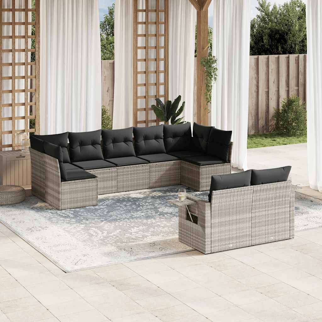 vidaXL 9-tlg. Garten-Sofagarnitur mit Kissen Hellgrau Poly Rattan