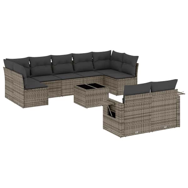 vidaXL 10-osaline aiadiivani komplekt patjadega, hall, pol&uuml;rotang