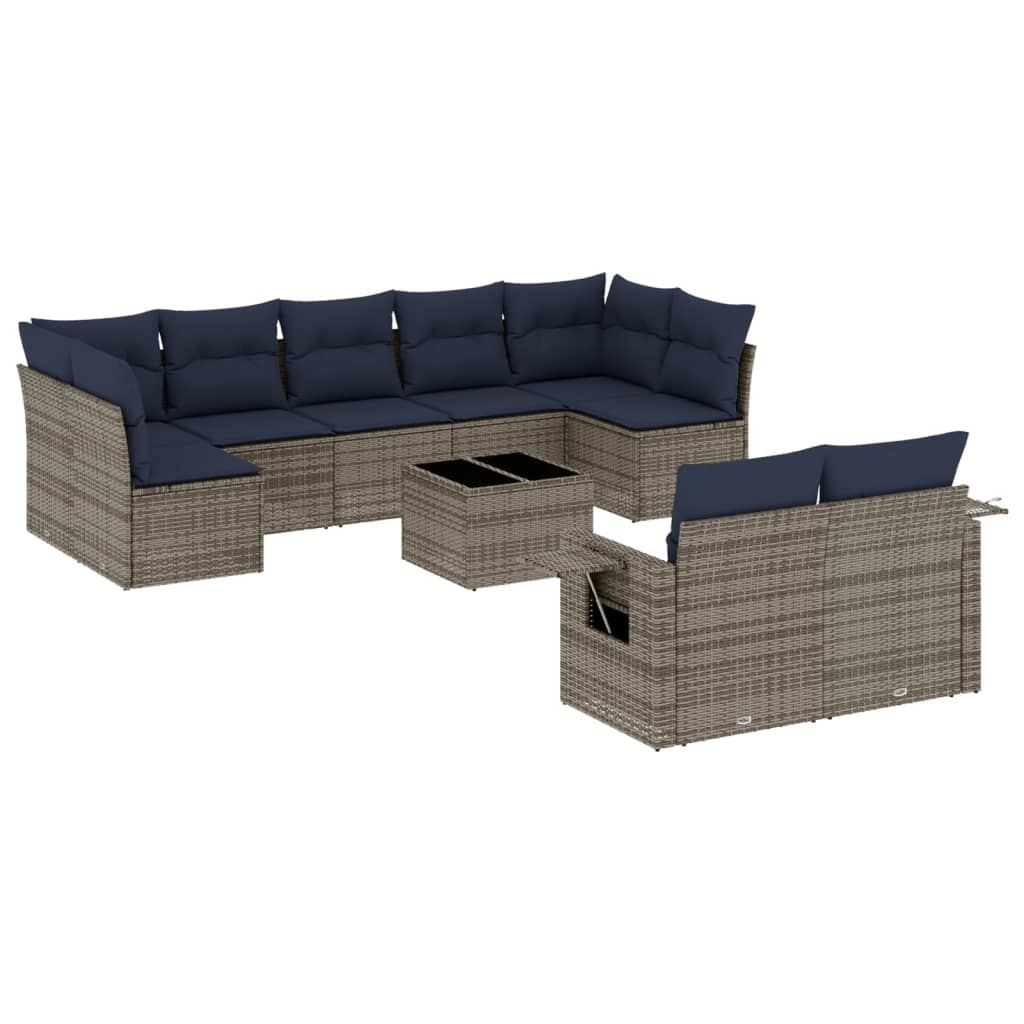 Thumbnail - vidaXL 10-teiliges Gartensofa-Set mit Kissen, grau, Polyrattan
