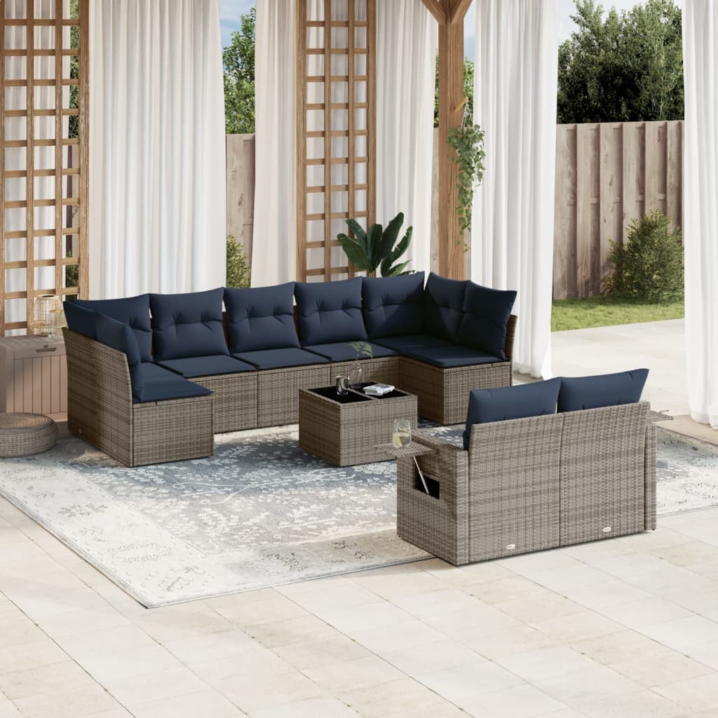 Thumbnail - vidaXL 10-teiliges Gartensofa-Set mit Kissen, grau, Polyrattan