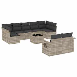 vidaXL 10-osaline aiadiivani komplekt patjadega, helehall, pol&uuml;rotang