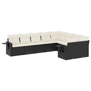 vidaXL 9-osaline aiadiivani komplekt patjadega, must, pol&uuml;rotang