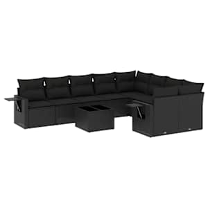 vidaXL 10-osaline aiadiivani komplekt patjadega, must, pol&uuml;rotang