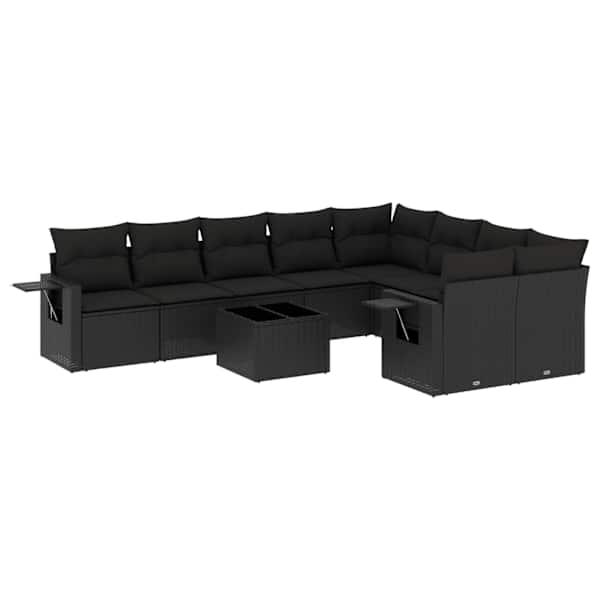 vidaXL 10-osaline aiadiivani komplekt patjadega, must, pol&uuml;rotang