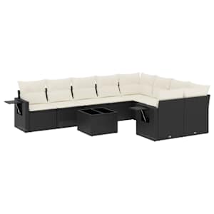 vidaXL 10-osaline aiadiivani komplekt patjadega, must, pol&uuml;rotang