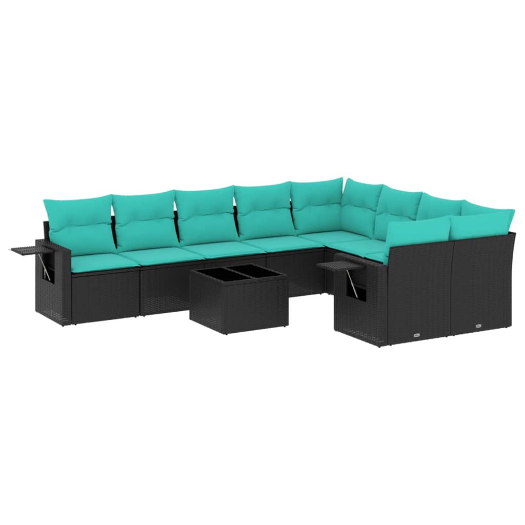 Thumbnail - vidaXL 10-teiliges Gartensofa-Set mit Kissen, schwarzes Polyrattan