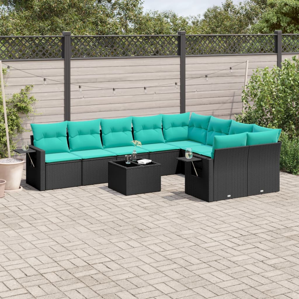 Thumbnail - vidaXL 10-teiliges Gartensofa-Set mit Kissen, schwarzes Polyrattan