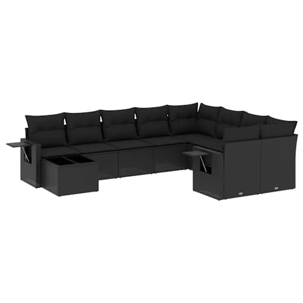 vidaXL 10-osaline aiadiivani komplekt patjadega, must, pol&uuml;rotang