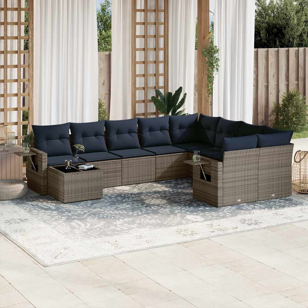 vidaXL Set canapele de grădină cu 10 piese și perne, gri, poliratan