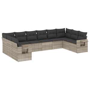 vidaXL 10-osaline aiadiivani komplekt patjadega, helehall, pol&uuml;rotang