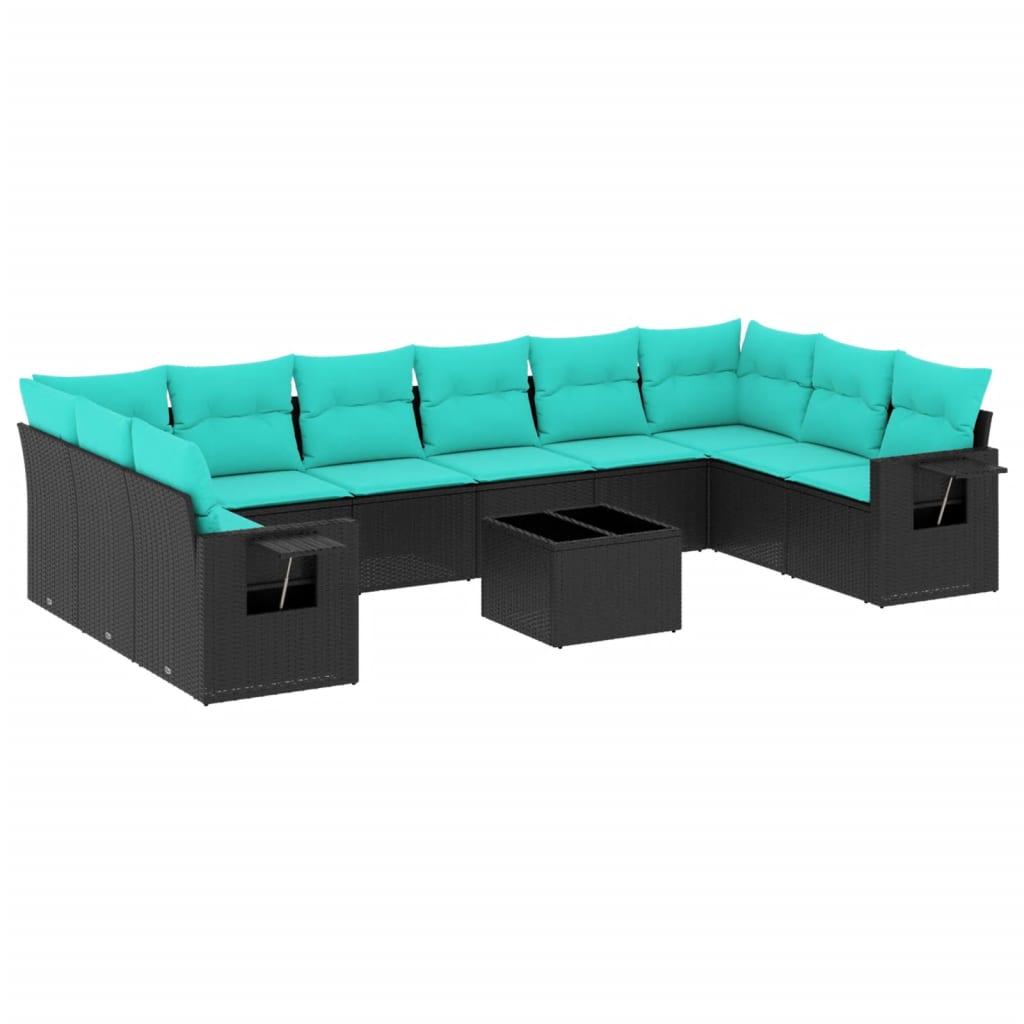 Thumbnail - vidaXL 11-teiliges Gartensofa-Set mit Kissen, schwarzes Polyrattan