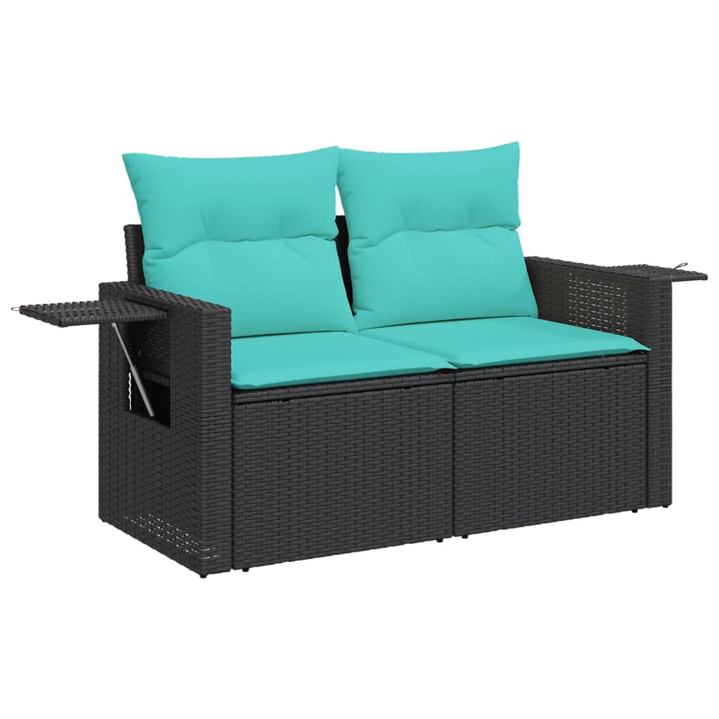 vidaXL 11-delige tuinbankset met kussens, zwart polyrotan