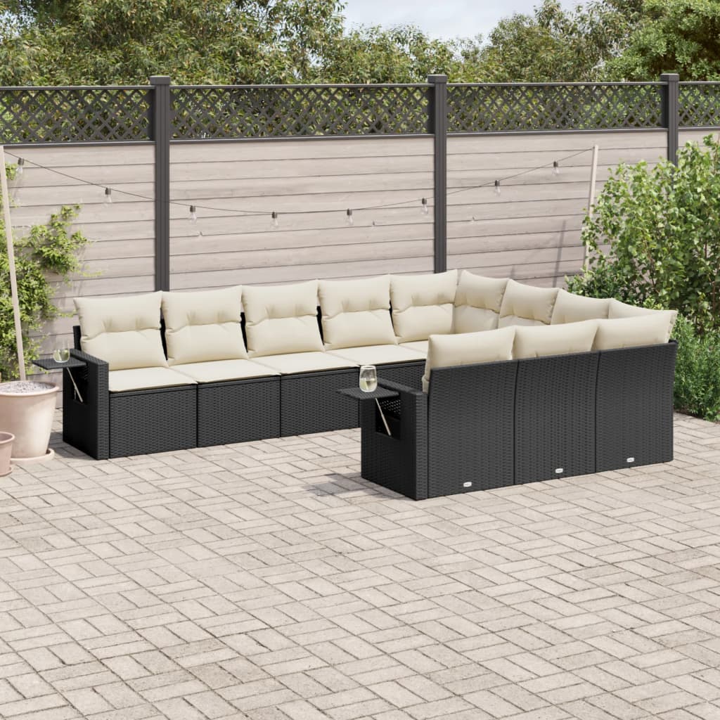 vidaXL 10-tlg. Garten-Sofagarnitur mit Kissen Schwarz Poly Rattan