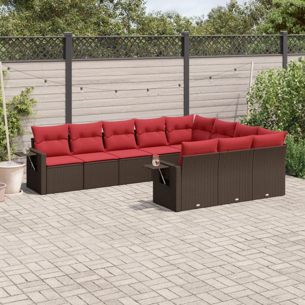 vidaXL 10-teiliges Gartensofa-Set mit Kissen, braun, Polyrattan