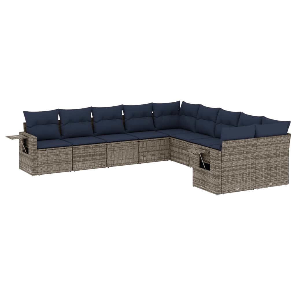 Thumbnail - vidaXL 10-teiliges Gartensofa-Set mit Kissen, grau, Polyrattan