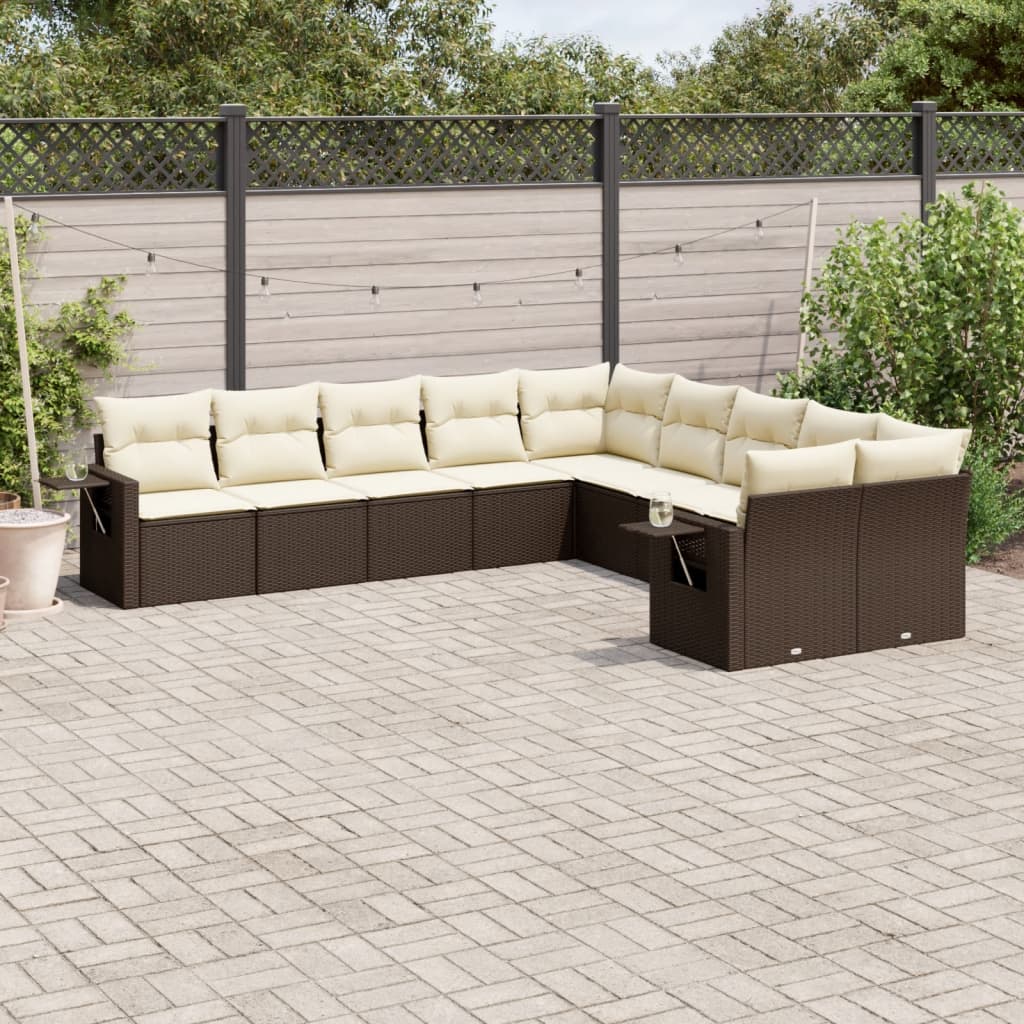 vidaXL 10-tlg. Garten-Sofagarnitur mit Kissen Braun Poly Rattan